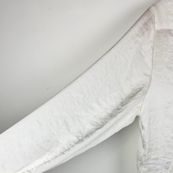 NWT DKNY Women Long Sleeve Blouse Ivory Sz S Button Down Shiny White Relaxed Fit - Picture 6 of 14